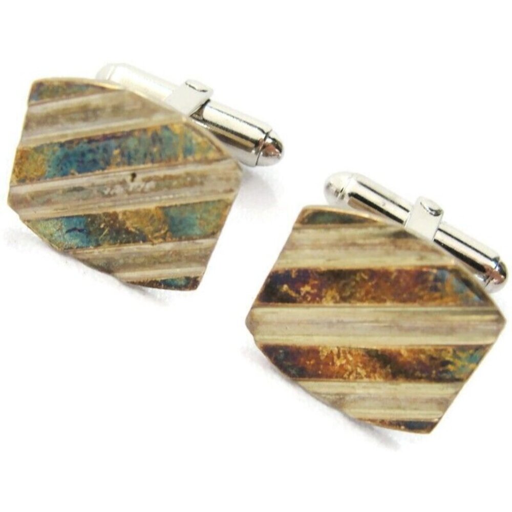 Vintage Cufflinks Signed Simmons 925 Sterling Silver and 14K Yellow Gold 6.95 g